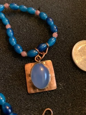 Collar Artesanal Boho Hecho a Mano Vintage Ameythist Azul Chaceldonia Cobre 15.5" Foto 1 de 4