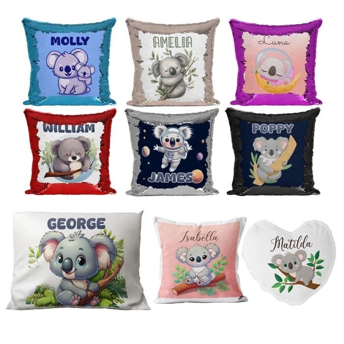 Personalised Cushion Koala Sequin Cushion Pillow Printed Birthday Gift 244 - Image 1 of 1
