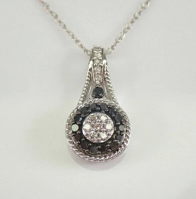 Покрытый белым золотом кулон круглой огранки с имитацией черного бриллианта с цепочкой 14 карат - Изображение 1 из 4