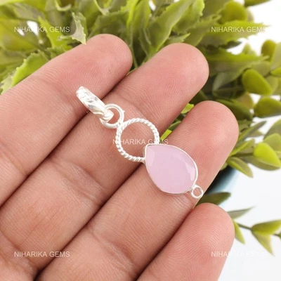 925 Rosa Argento Calcedonio Gemma Compleanno Anniversario Matrimonio Pendente - Immagine 1 di 4