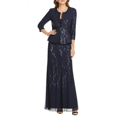 Alex Evenings Vestido Madre de la Novia Mujer Talla 6 Azul Lentejuelas Chaqueta Foto 1 de 4