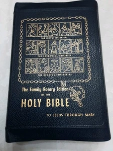 Bible The Family Rosary Edition Of The Holy BIBLE Vintage 1953 Leather Bind - Picture 1 of 23