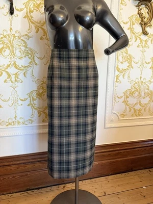 Vintage 1990s Olive Green Checked High Waist Pencil Skirt By St Michael Size 12 - Image 1 of 4