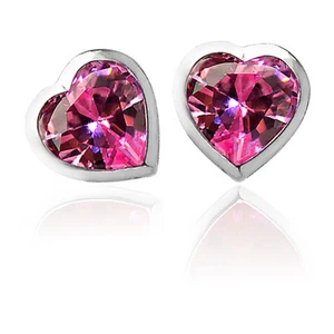 3mm-6mm HEART PINK SAPPHIRE SCREW BACK EARRINGS 14K WHITE GOLD BABY-ADULT-CHILD - Picture 1 of 2