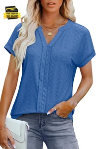 Business Casual Outfits for Women White Summer Tops 2025 Trendy Eyelet Short Sle - Picture 1 of 4