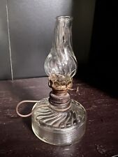 Antique Vintage Clear Glass  Oil Lamp w Chimney Glass
