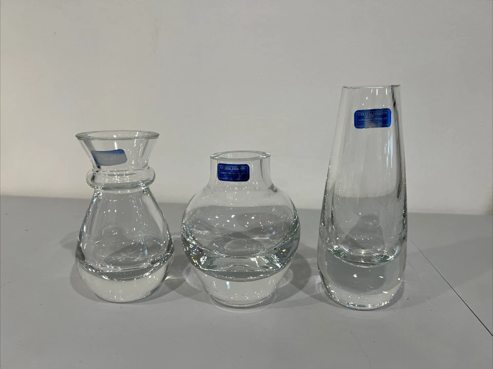 Set Of 3 Vase Made In Poland Crystal Legends By GodingerSilver Art Handcut Clear - Image 1 of 4