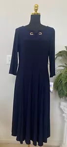 NWT Nina Leonard Women’s Navy/Gold Gommet Polyester Blend Midi Dress Size M $80 - Picture 1 of 6