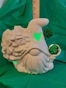 Ceramic Bisque~ Ready to Paint~St. Patrick's Day Gnome with Shamrocks Light Kit - Picture 1 of 11