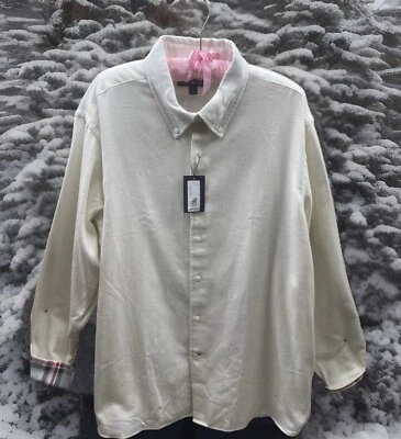 CREMIEUX CLASSICS Men’s Cotton Woven Shirt Button Up Ivory XXL New Plaid Trim - Image 1 of 4