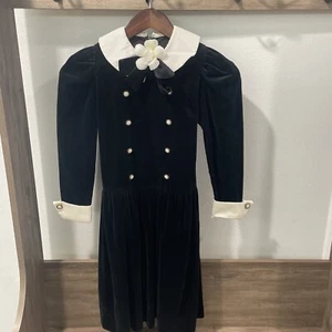 Vintage Sylvia Whyte für Neiman Marcus Mädchen Größe 7 schwarz Samt Kleid Kragen lesen - Bild 1 von 14