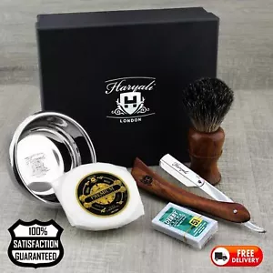 Juego de 4 piezas de afeitado para hombre cepillo, navaja, tazón y jabón negro puro + cuchillas - Imagen 1 de 4