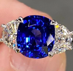 Anillo fino de oro blanco de 14k certificado de 6 quilates con cojín y diamantes creado en laboratorio - Imagen 1 de 10