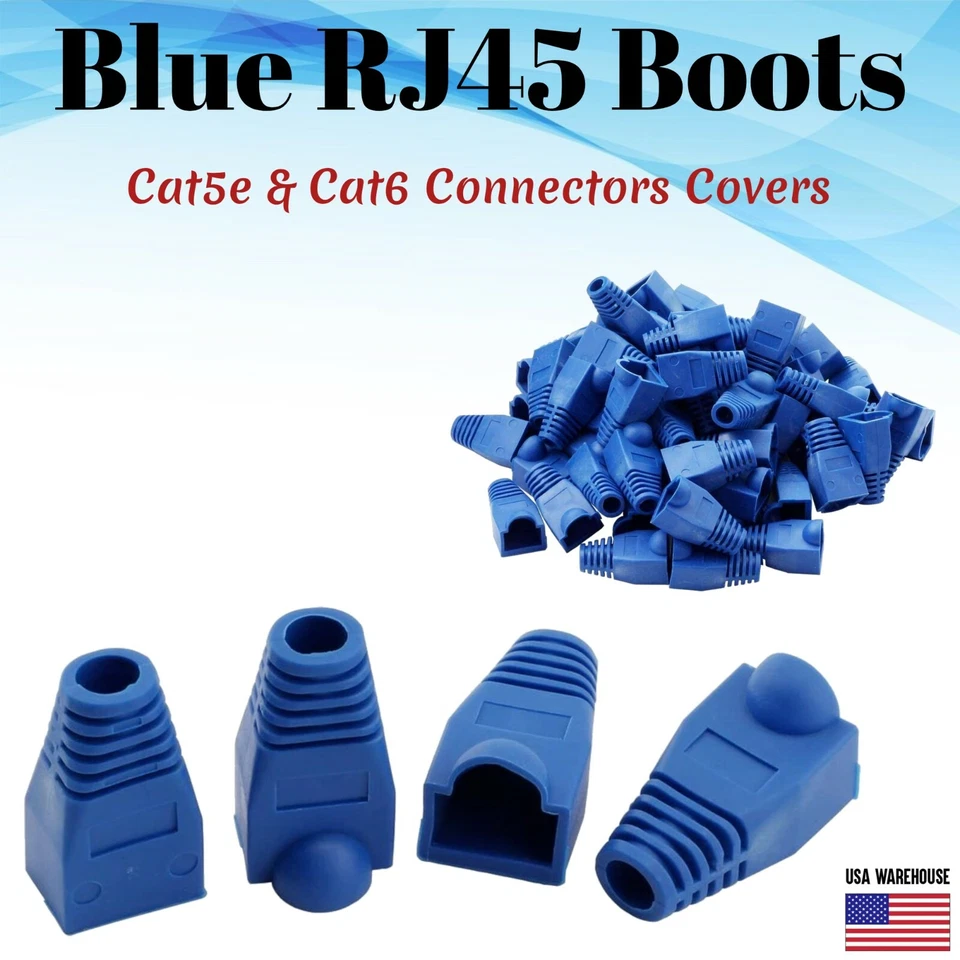 Cat5e Cat5 Cat6 RJ45 Boot End Cap Blue Connector Modular Head Plug Cable Lot - Image 1 of 4