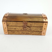 VTG Dieu et les Dames Pirate Chest Jewelery Lock Box 7.5" Wooden Chains Treasure