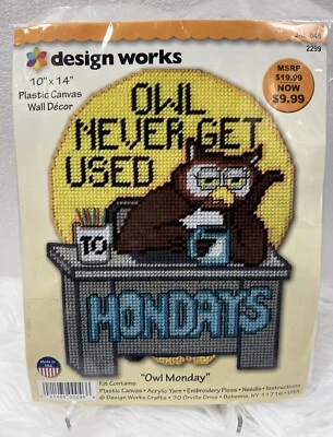 Design Works Owl Mondays Sealed JAS-046 10 x 14" Plastic Canvas Wall - Image 1 of 2