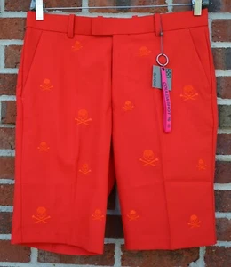 G/FORE Men's 32x10 Maverick Embroidered Skull & Tees Stretch Golf Shorts Red - Picture 1 of 5
