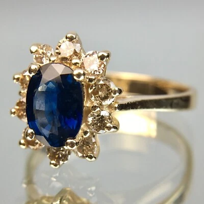 EFFY BH 14k Diamond & Sapphire Diana Style Halo Yellow Gold Ring Size 5.5 - Image 1 of 4