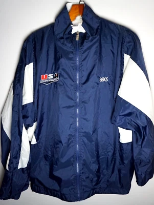 Chaqueta Olímpica De Colección Asics Team EE. UU. Grande Para Hombre Cortavientos Pista Azul Años 90 Cremallera Foto 1 de 4
