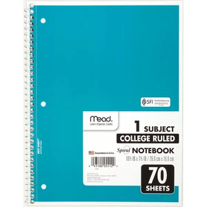 Mead College Ruled 1 Subject Spiral Notebook - Picture 1 of 1