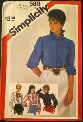 5813 Simplicity SEWING Pattern Misses 80s BLOUSE Tucked Neckline Variations 12 - Image 1 of 2