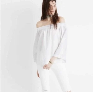 Madewell White Cotton Off Shoulder 3/4 Length Sleeve Top Size XS - Picture 1 of 11