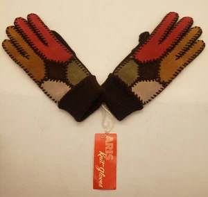 Guantes de punto vintage Aris marrón diseño de gamuza con retazos para mujer pequeños/medianos - Imagen 1 de 10