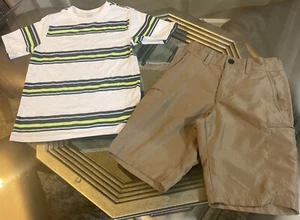 Boys Urban Pipeline Cargo Shorts 8 Wonder Nation Green White Striped T-Shirt Set - Picture 1 of 10