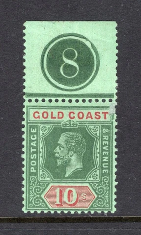 GOLD COAST SG#83 10/- MINT, Upper Margin Stamp; small thin Cover