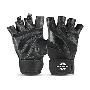 Nivia Leather Gym Gloves With Wrist Support For Weight Lifting Large Size - Picture 1 of 4