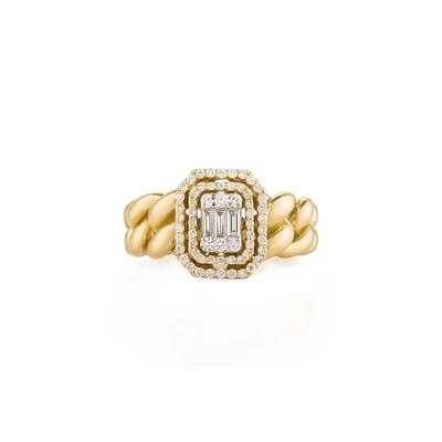 0.54ct Round & Baguette Lab Grown Diamond 18k Yellow Gold Illusion Chain Ring - Image 1 of 4