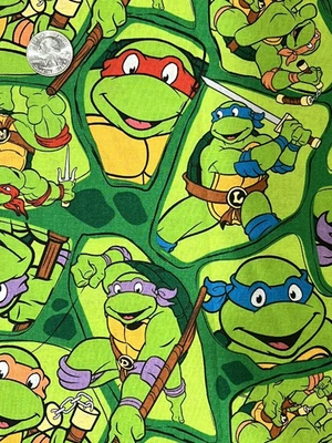 Tecido de algodão Teenage Mutant Ninja Turtles 28" x 44" RARO fora de estampa 2014 - Imagem 1 de 3