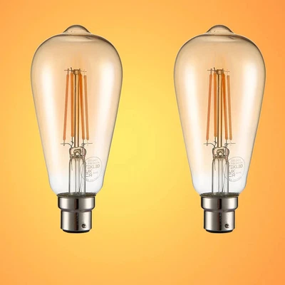 TEKLED LED Filament ST64 Edison Bulb B22 Bayonet Cap 6.5W Pack of 2 (L32) - Image 1 of 3