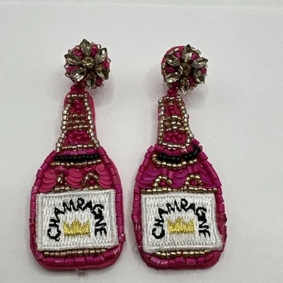 "Pendientes brillantes de fieltro con estrás botella de champán rosa núcleo de fiesta 3""" Foto 1 de 4