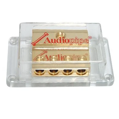 AUDIOPIPE PB-1044 1/0 AWG IN / 4 AWG OUT POWER DISTRIBUTION BLOCK 24 KT. GOLD - Image 1 of 2