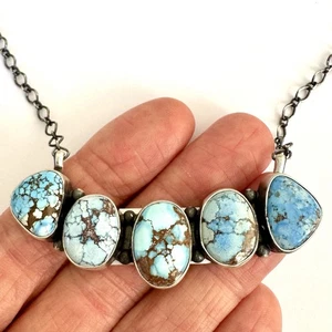 Navajo Bar Halskette Blue Golden Hills Türkis 20" Sterling signiert A Mart - Bild 1 von 10