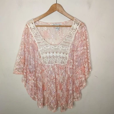 American Rag Cie Floral Lace Top 2X Womens Pink Fairy Whimsy Boho - Image 1 of 4