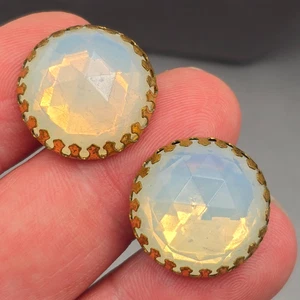 VTG Faceted Moonstone Earrings 19.6mm Ornate Flame Prongs Screw Back Signed La? - Picture 1 of 10