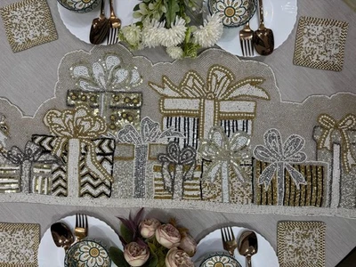 Elegant Hand-Made Beaded Dinning Table Cover for Home Decor & Festive Occasions - Image 1 of 4