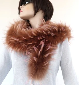 Fur Scarf Boa Stole Sea Fox 2in1 Loop Tube Trim Coat Nougat Pink - Picture 1 of 7