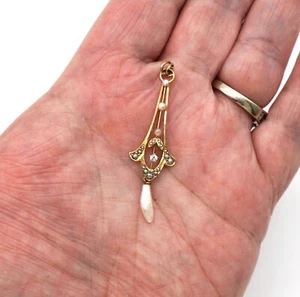 Viktorianischer 14K Gold Diamant & mehrere Arten von Perlen Anhänger zart und schön - Bild 1 von 11