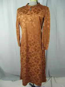 Antique 30s Handmade Brown Butterflies Brocade Cotton Dress-Bust 34/XS, AS-IS - Picture 1 of 9