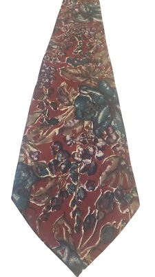 Gravata masculina Halston III uvas vermelhas abstrata pura seda feita nos EUA - Imagem 1 de 4