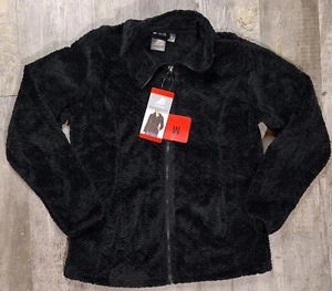 Women's Black Braided Butter Pile Sherpa Jacket Size Medium Full Zip Comfort NWT - Picture 1 of 12