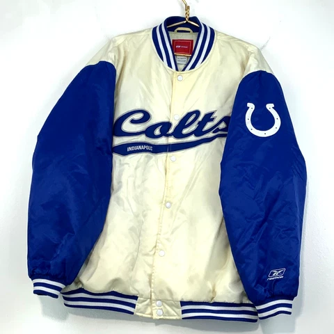 Vintage Indianapolis Colts Snap Button Rebook Satin Jacket Size 2XL White Nfl Cover