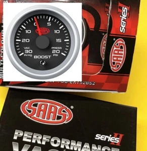 SAAS Muscle 2 SGTB52BS2 Turbo boost/vac gauge 20 PSi Black 52mm 2" - Picture 1 of 3