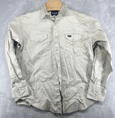 Camisa a Presión Wrangler Perla Beige Sarga Yugo Dobladillo Crudo Duradera Occidental Para Hombre 2XL Foto 1 de 4