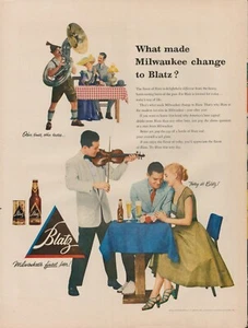 1953 Beer Blatz Brewery Vintage Print Ad 50s Date Night Milwaukee Music Violin - Picture 1 of 9