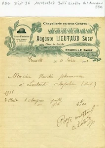 Dépt 36 - Ecueillé Place du Marché - Belle Entête Chapellerie du 10/02/1913 - Bild 1 von 1