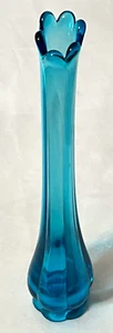 Vintage Mid Century LE Smith Blue Swung Art Glass Vase Eight Finger Rim 14" - Picture 1 of 4